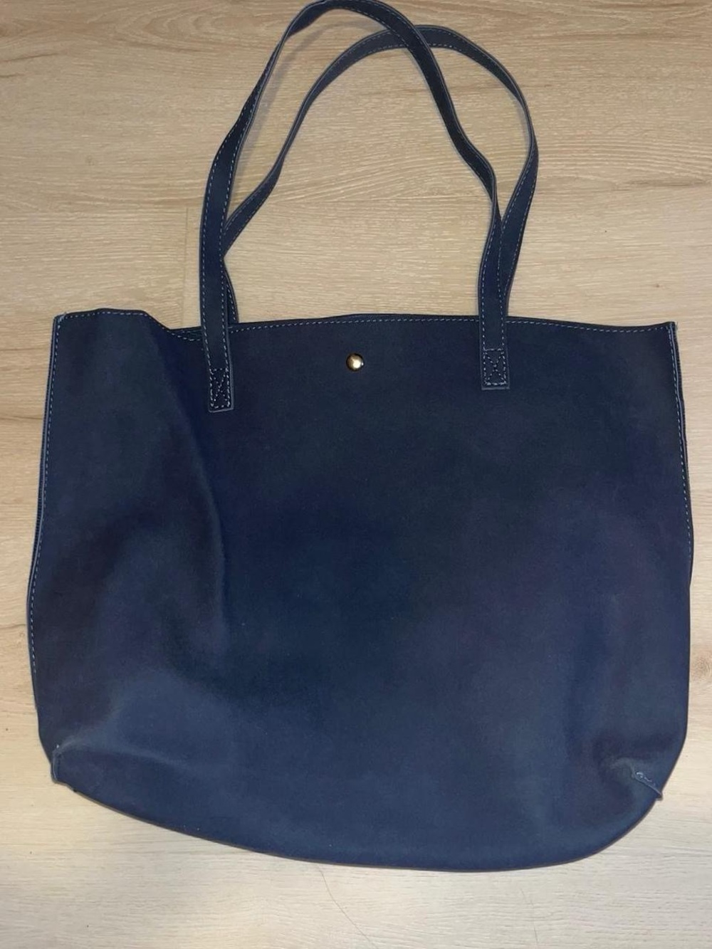 Amazon Navy Suede Tote Bag with Gold Accent